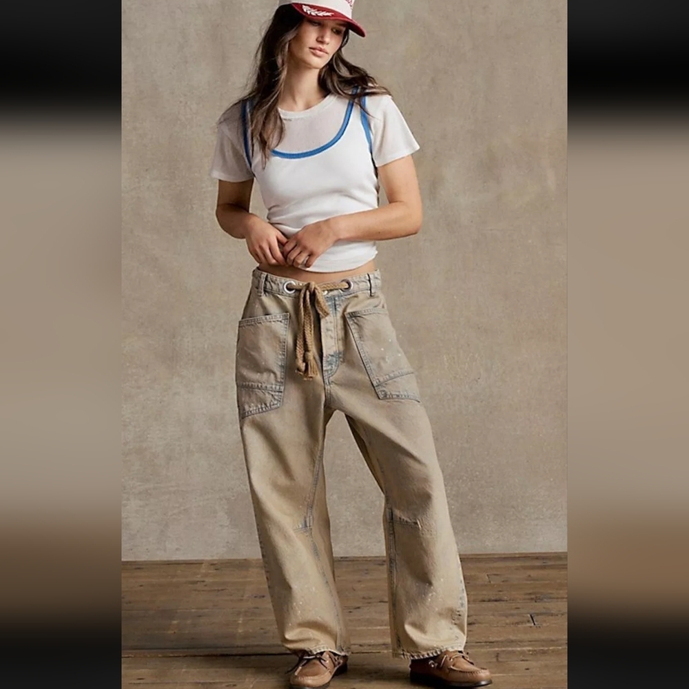 We The Free High-Rise Wide Leg Jeans in Khaki